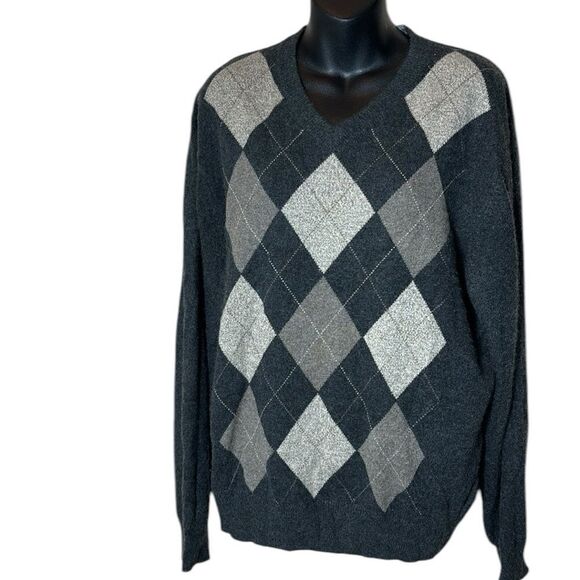 Giasone men’s 100% cashmere sweater grey argyle large cozy quiet luxury - Picture 1 of 3